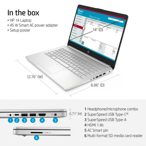 Hp 14s Laptop Core i5 256SSD 8GB RAM Non-Touch Windows 11 Silver